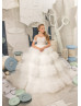 Beaded Ivory Lace Tulle Ruffled Stunning Flower Girl Dress